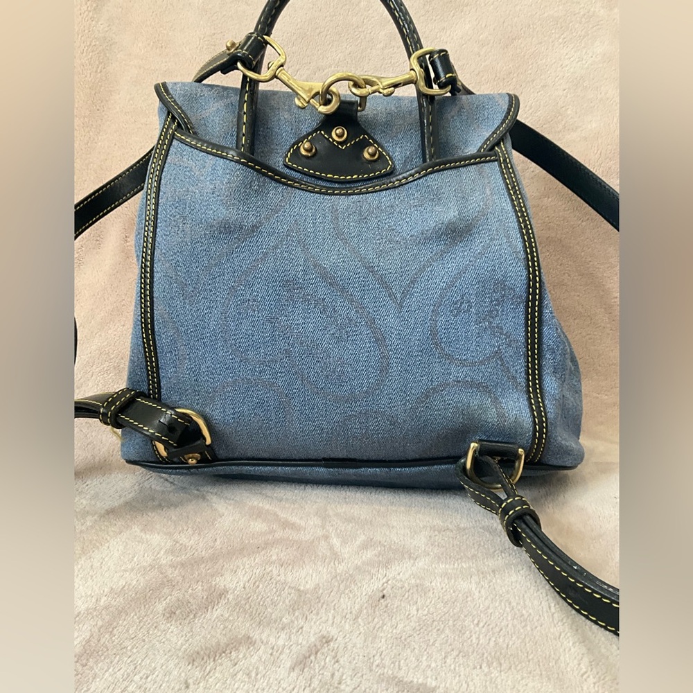 Dooney & Bourke Vintage Canyon Backpack in blue denim. 10.5”x 9.25”x 4” - Picture 3 of 16
